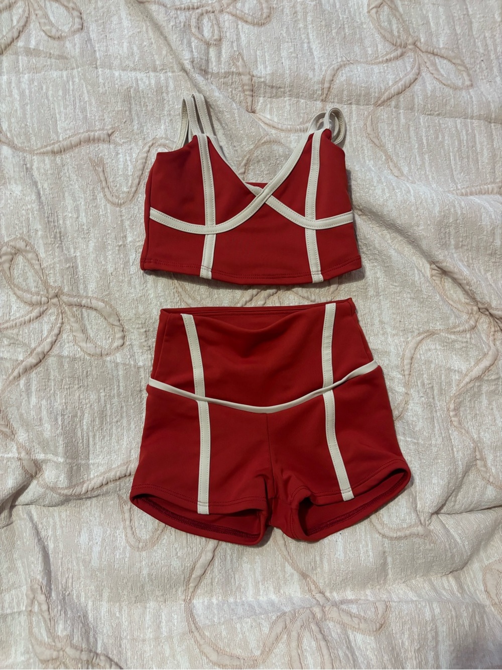 Red Contrast-Trim Top & Short Set Tiger Friday